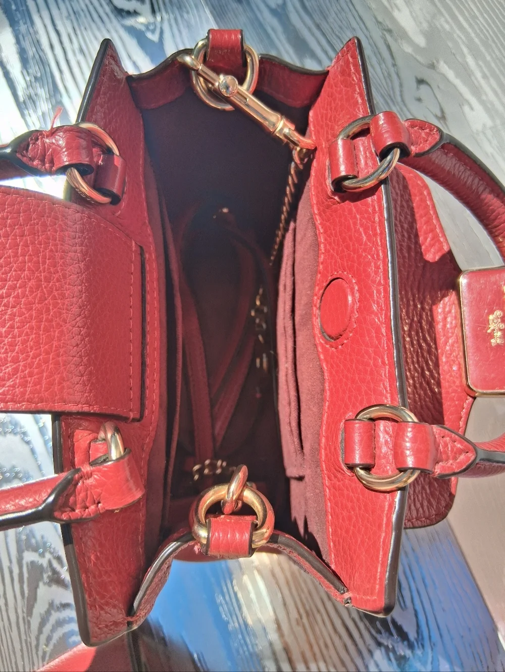 Coach Red Pebbled Leather Crossbody Bag With Matching Wallet - Picture 4 of 7